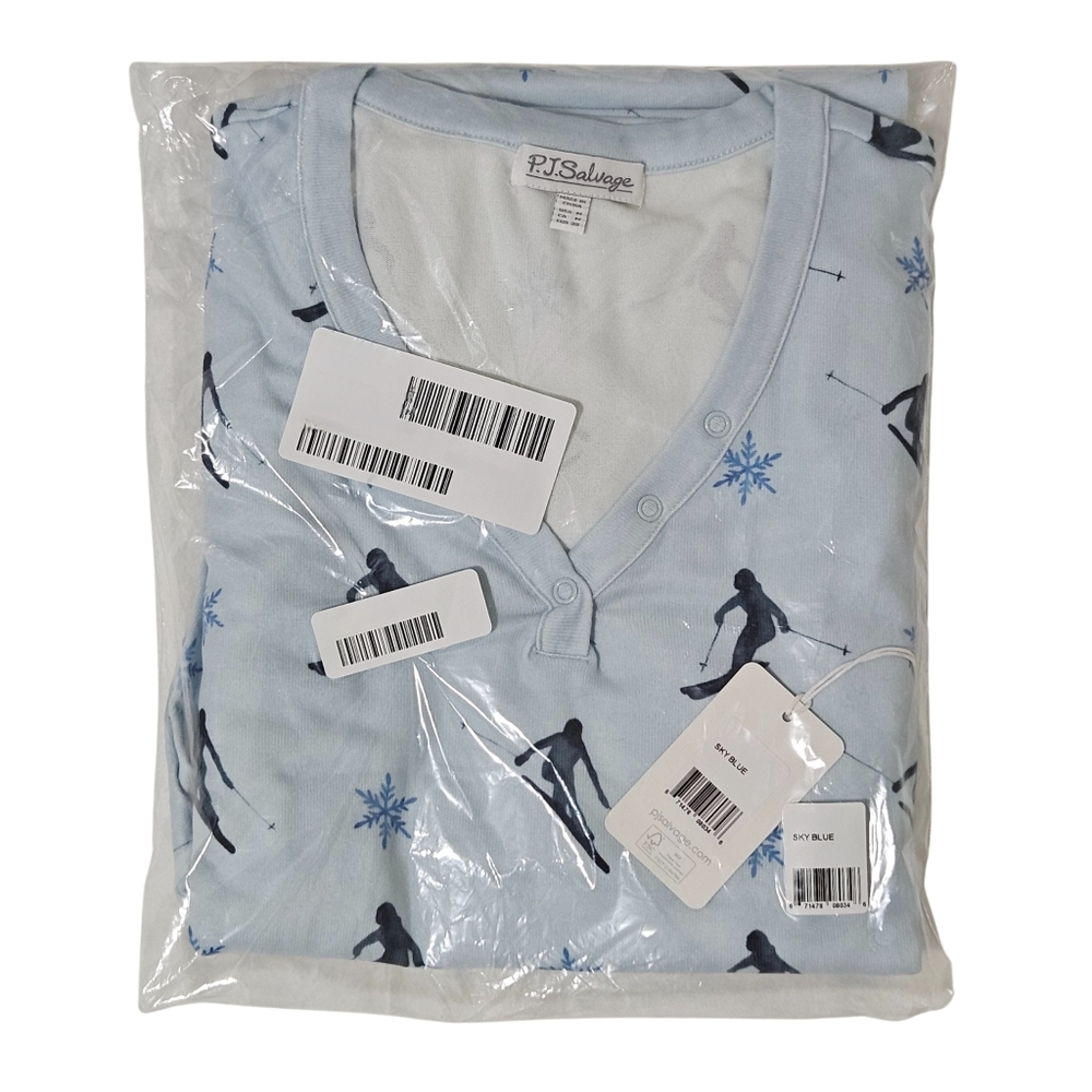 PJ Salvage Pajama Set Ski Print Sky Blue Long Sleeve/Pants NWT